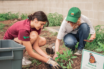 two students planting a plant in soil