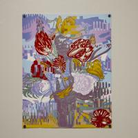 Colorful abstract pixelated flowers print 