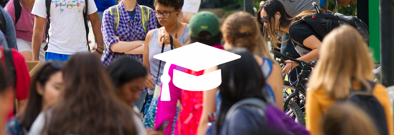 Crowd of students with graduation cap icon 