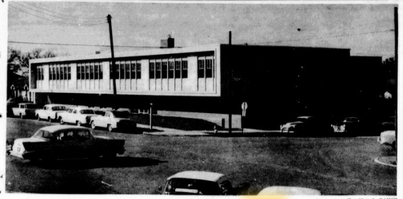 Grayscale photo of third on-campus hospital, 1957