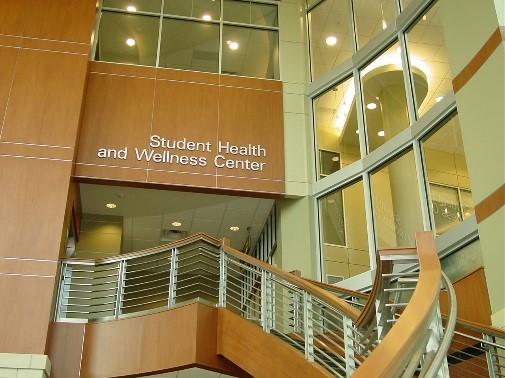Interior of Chestnut Hall, showing Student Health and Wellness Center signage