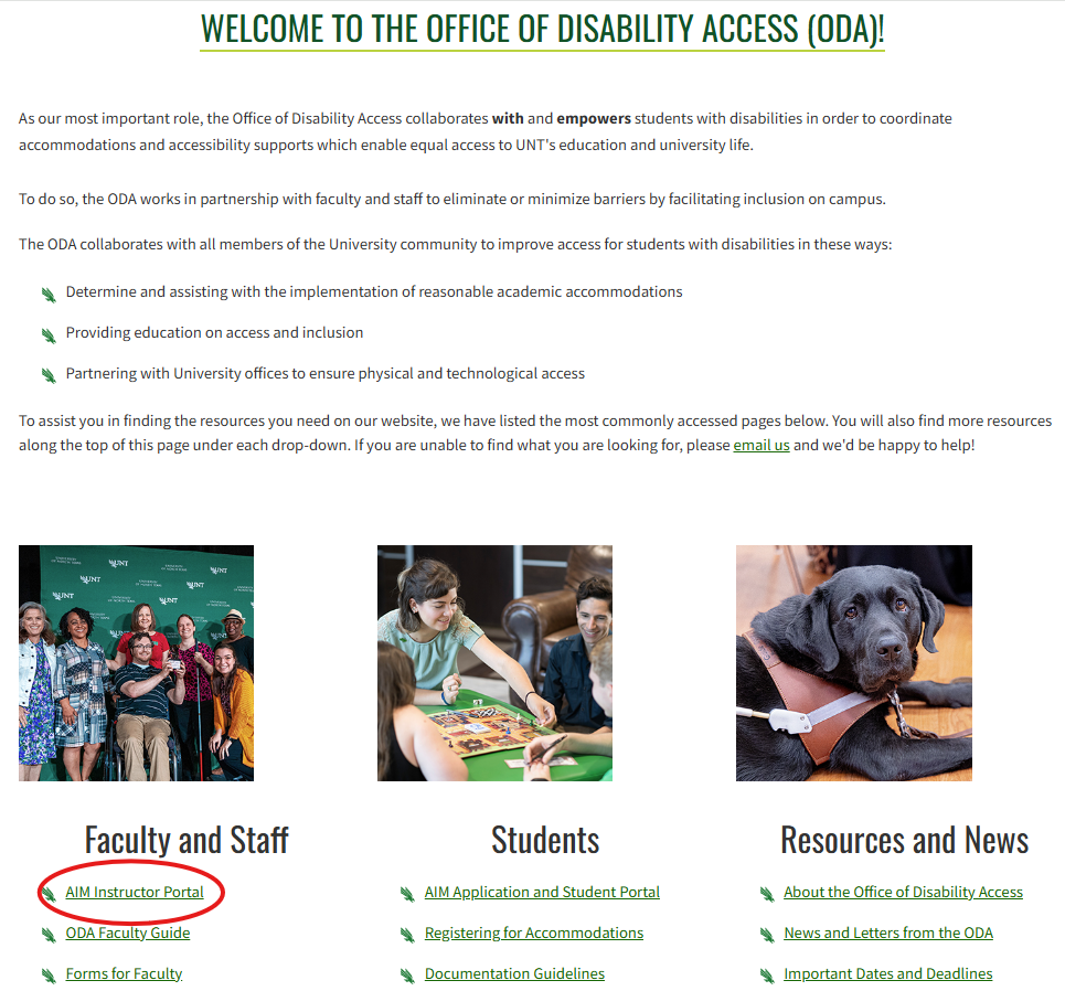 The "AIM Instructor Portal" first link under "Faculty and Staff" on the homepage