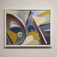 Abstract painting with large triangle and circle figure