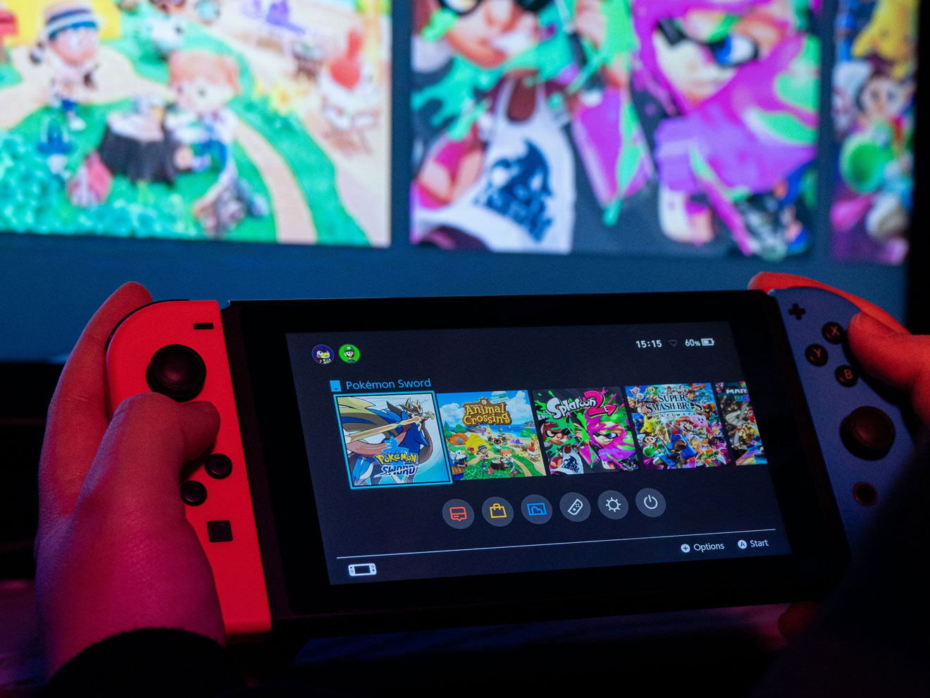 A nintendo switch at the home screen.