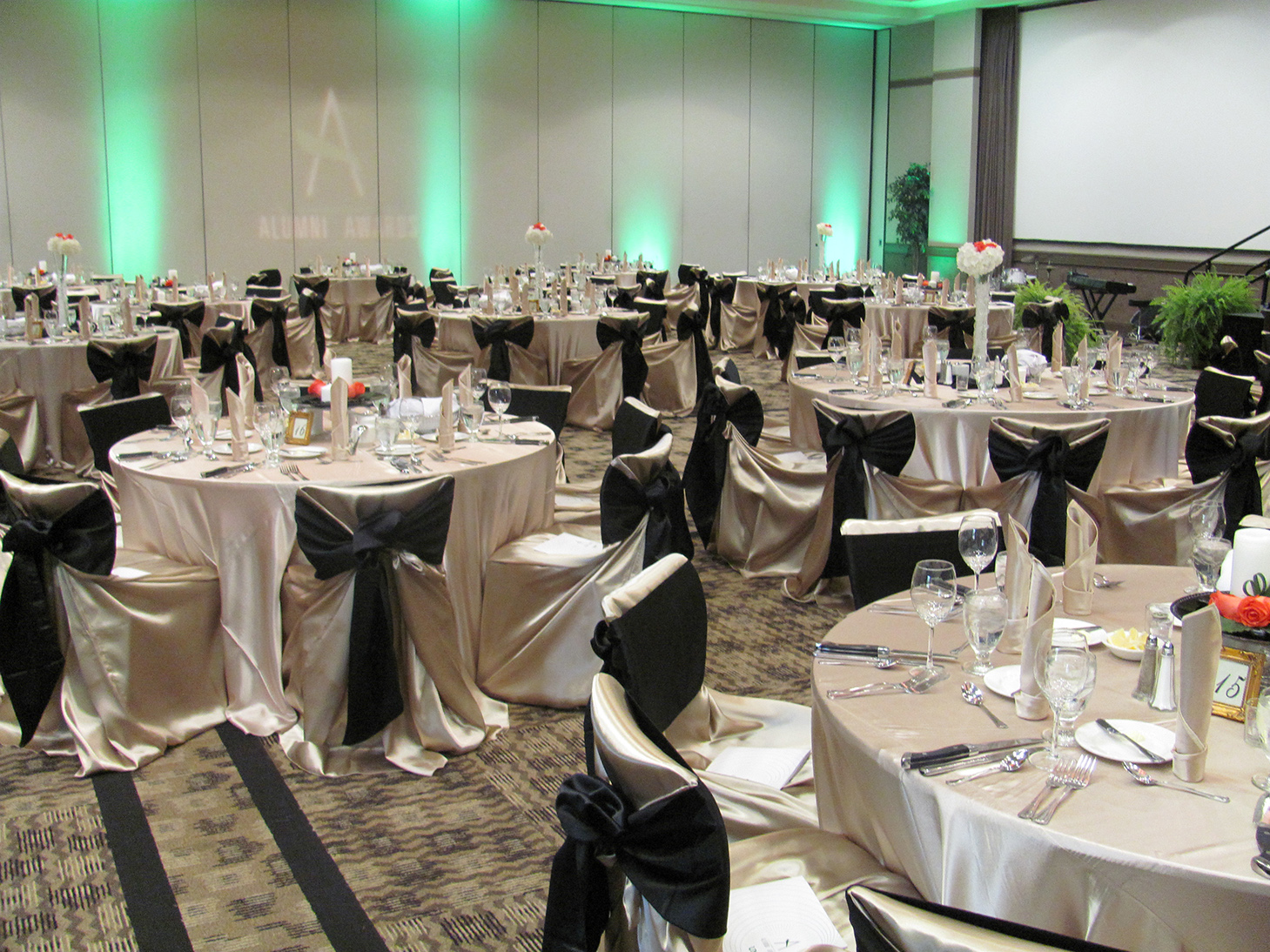 A room decorated for an event at the Gateway Center
