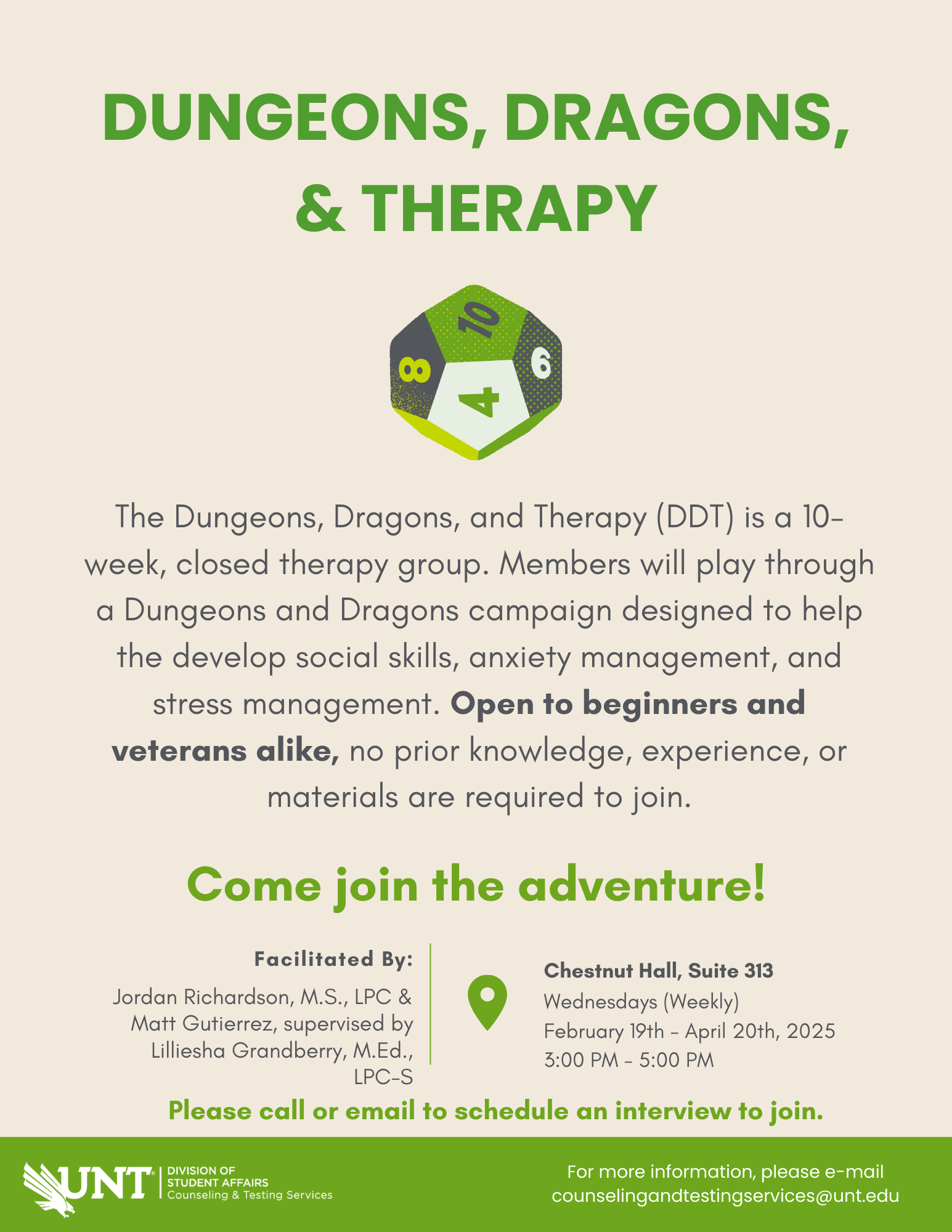 dungeons, dragons, and therapy group flyer