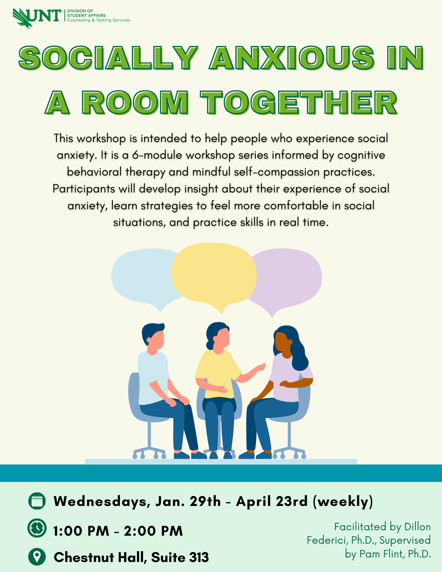 socially anxious in a room together workshop flyer