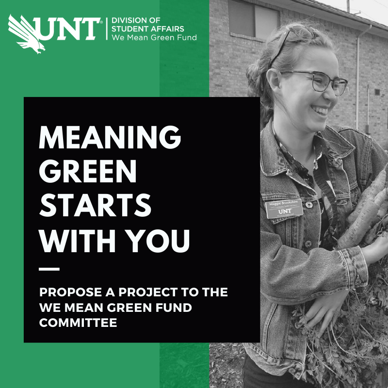 Image of a student with the text 'Meaning Green Starts With You'