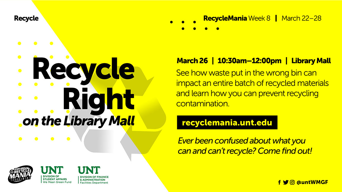 Recycle Right on the Library Mall - See how waste put in the wrong bin can impact an entire batch of recycled materials and learn how you can prevent recycling contamination. Ever been confused about what you can and can't recycle? Come find out!