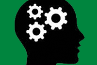 outline of a person's head with gears inside, an icon representing skills