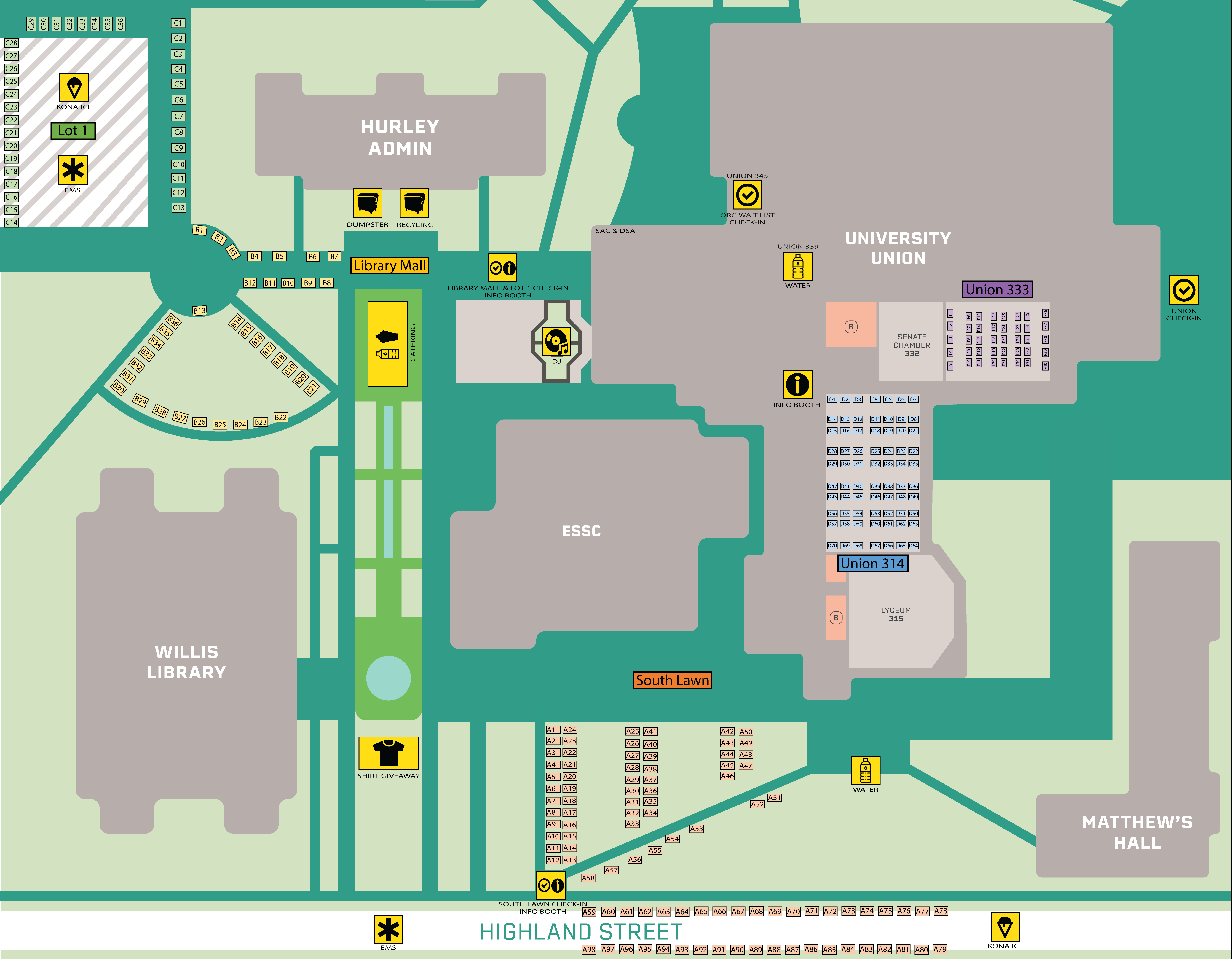 map of library mall and table placements