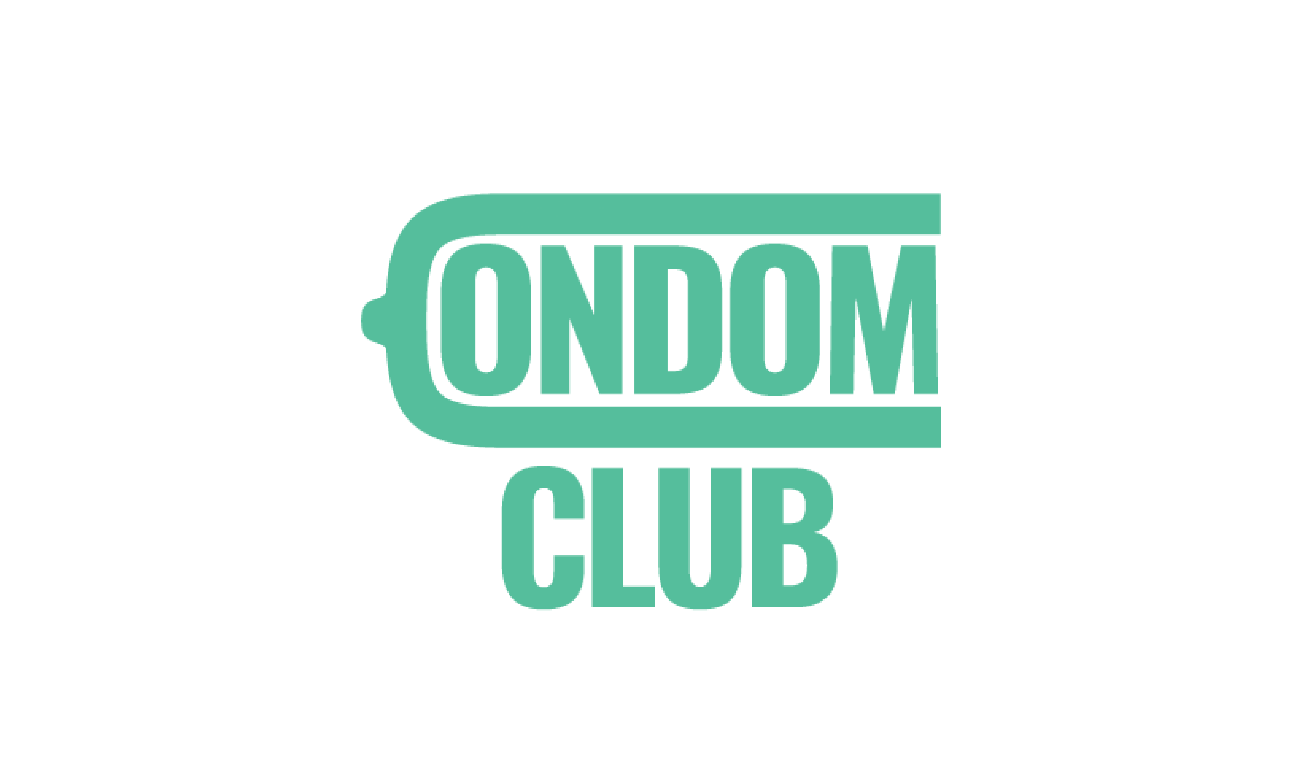 Condom Club written in stylized turquoise text.