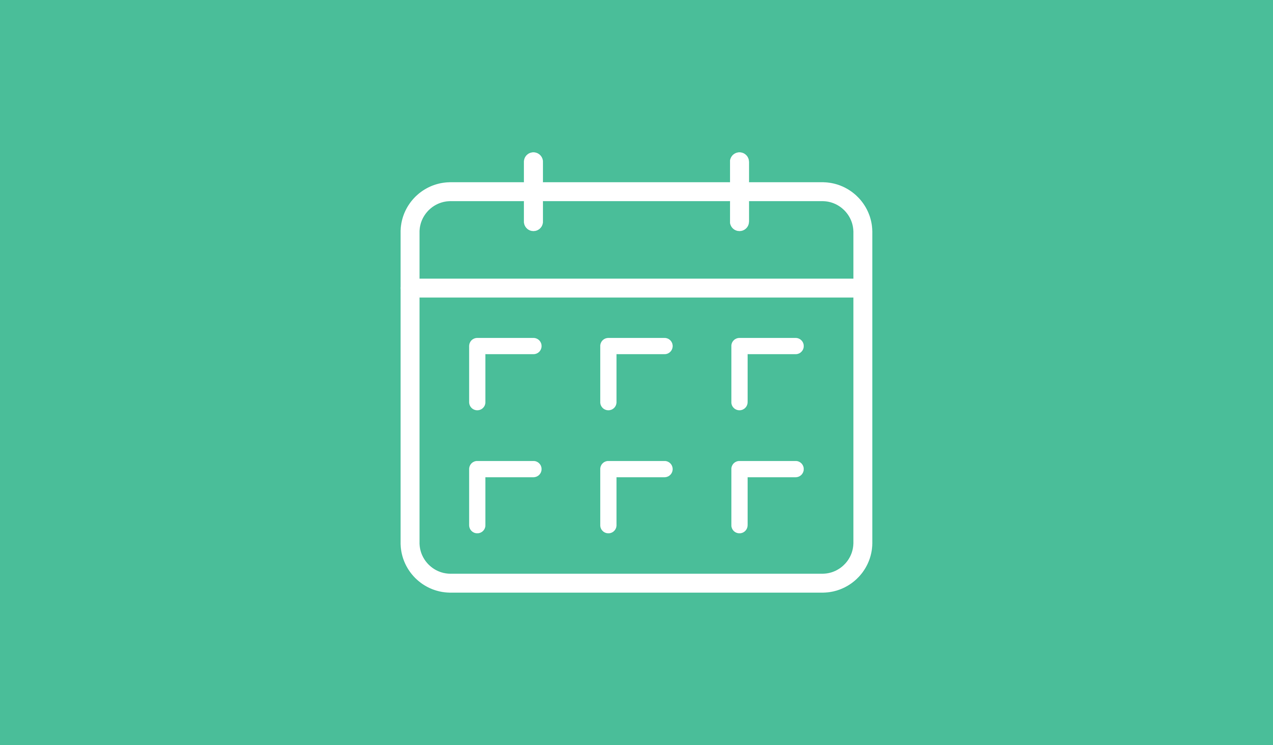 Turquoise background with white line drawing of a calendar