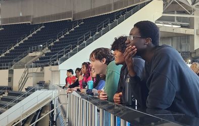 students looking at stadium