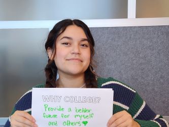 student displaying why college