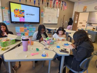 students doing crafts