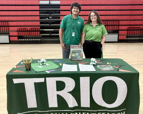 man and woman at talent search table