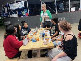 students at table