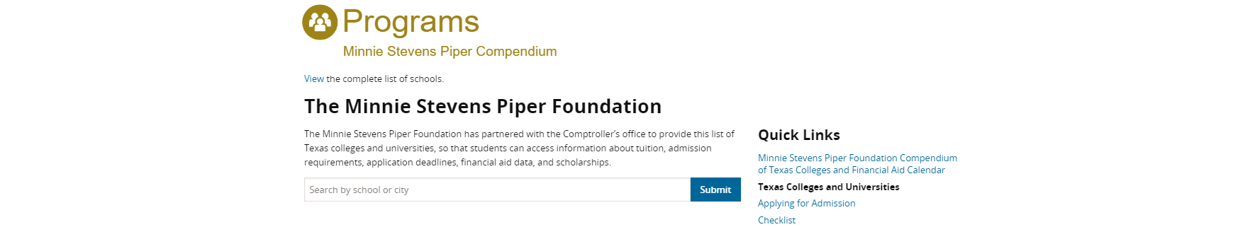 A screenshot of The Minnie Piper Foundation's website.