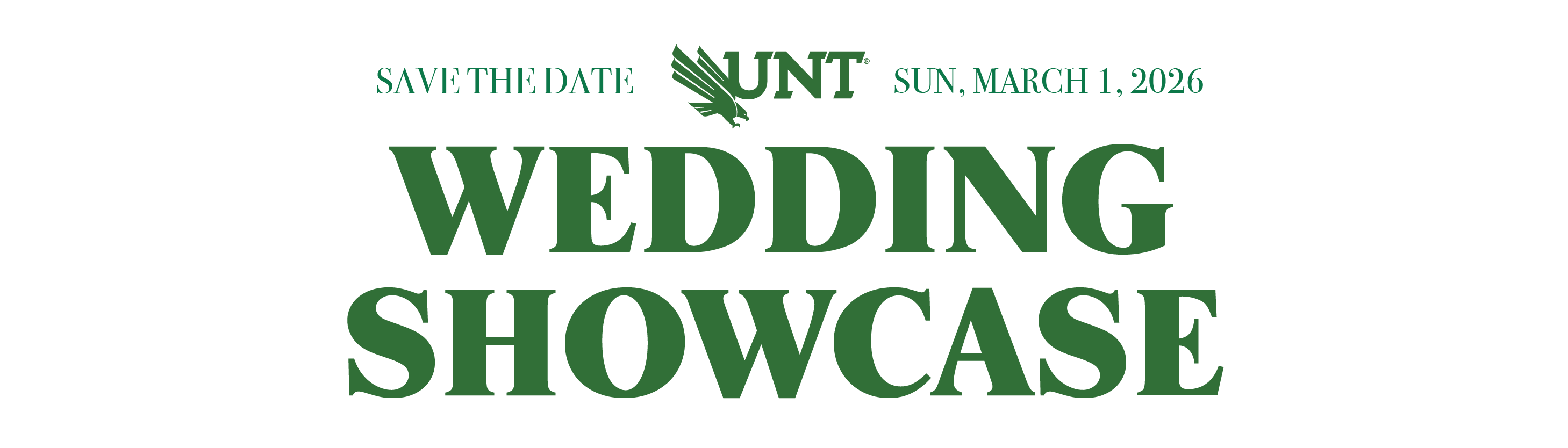 UNT Wedding Showcase logo in green on a white background
