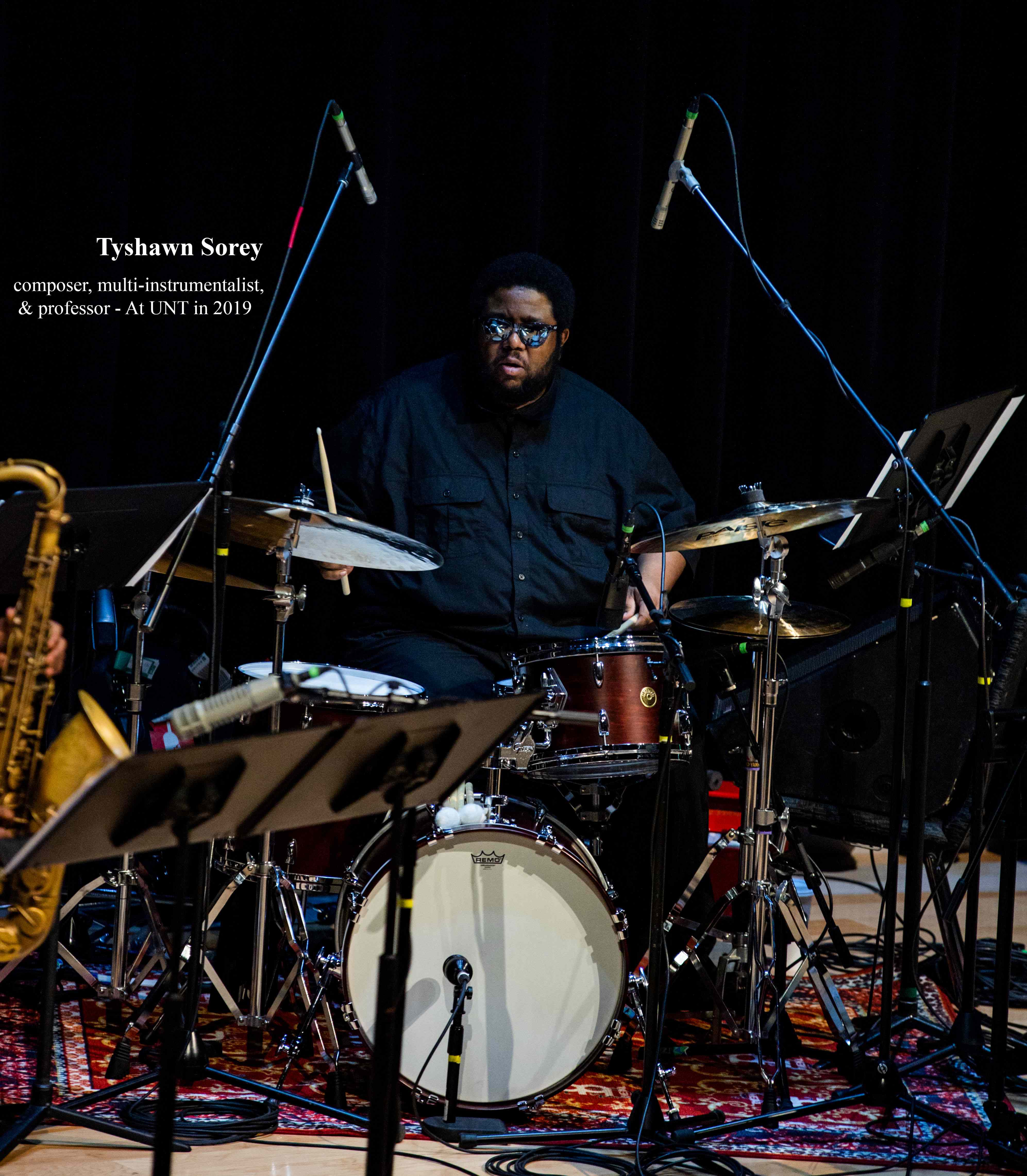 Tyshawn Sorey Tyshawn performing at UNT, surrounded my instruments